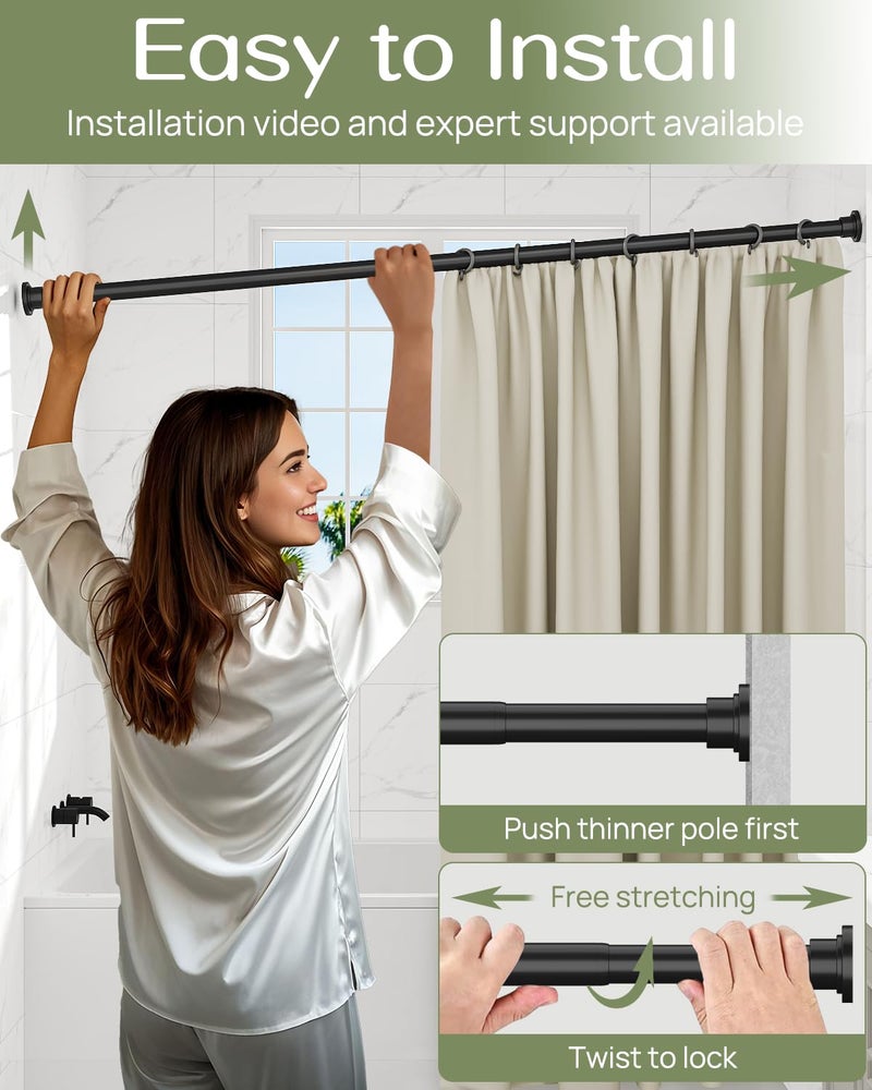 ALLZONE Shower Curtain Rod Spring Tension,28-42 Inch Heavy Duty Tension Rod No Drilling, Anti-Slip Shower Rod Tension,Adjustable Tension Curtain Rod for Window/Bathroom/Closet,Black - Image 4